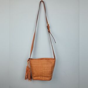 Tommy Bahama Rattan Leather Bucket Beach Boho Summer Bag